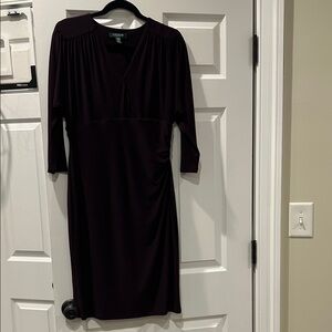 Tahari Dark Purple Long Sleeve Dress